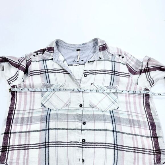 Free people fall colors plaid oversized lightweight flannel button down shirt XS - Picture 6 of 10